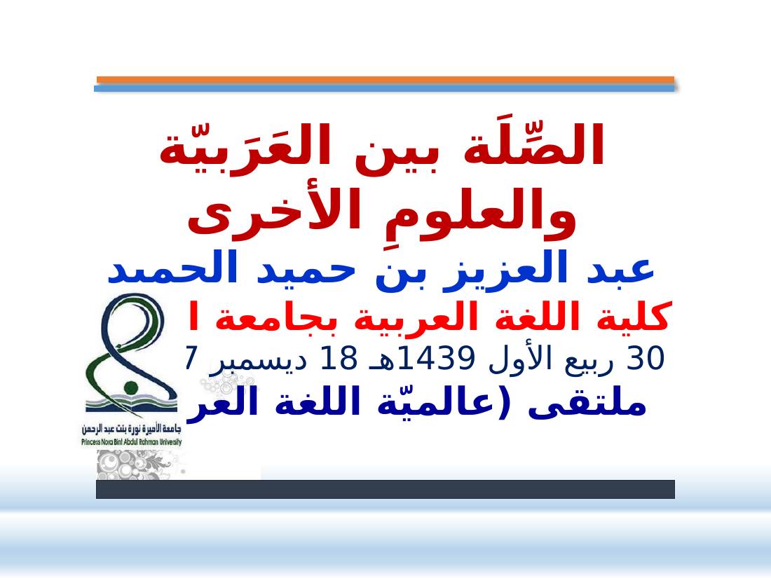 الصلة بين العربيّة والعلوم الأخرى- عبد العزيز الحميد- ملتقى عالمية اللغة العربية بجامعة نورة.pptx — صفحة 1